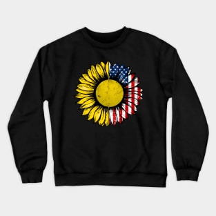 Sunflower American Flag Ping Pong Lover Gifts 4th Of July Crewneck Sweatshirt